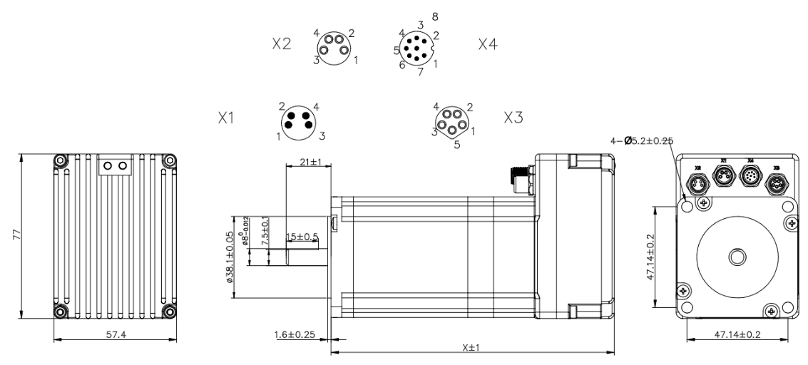 STMPW57 Integrated Stepper Servo Motor (with Brake) Dimensional Drawing